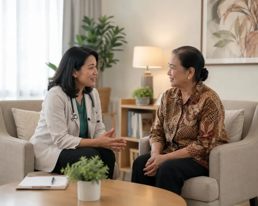 Dokter berkonsultasi dengan pasien senior